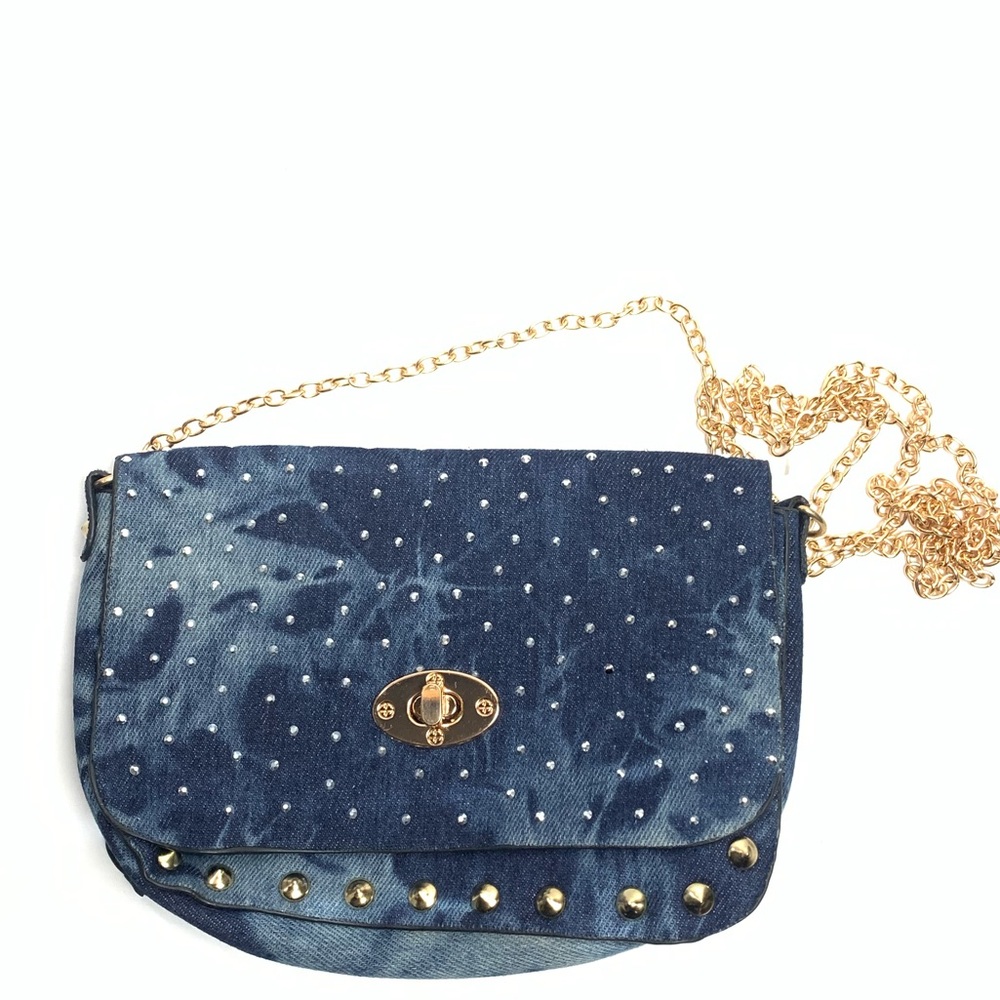 Studded Rhinestone Denim Crossbody Bag NEW